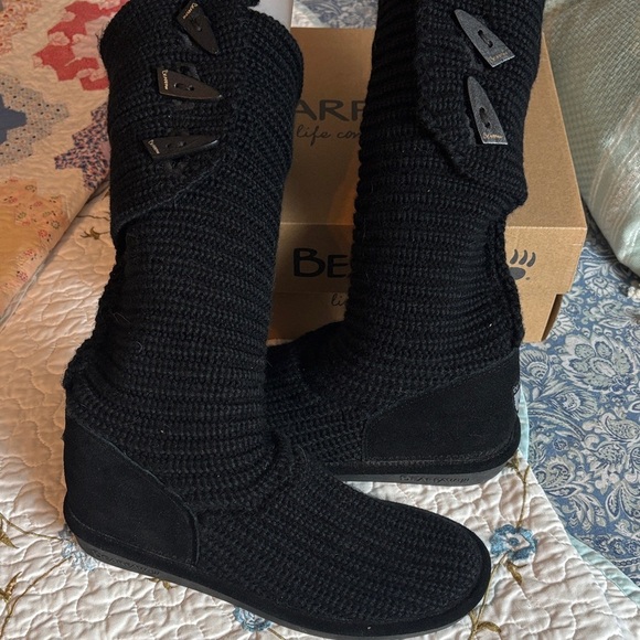 BearPaw Shoes - BearPaw Black Knit Tall Winter Boots Size 9